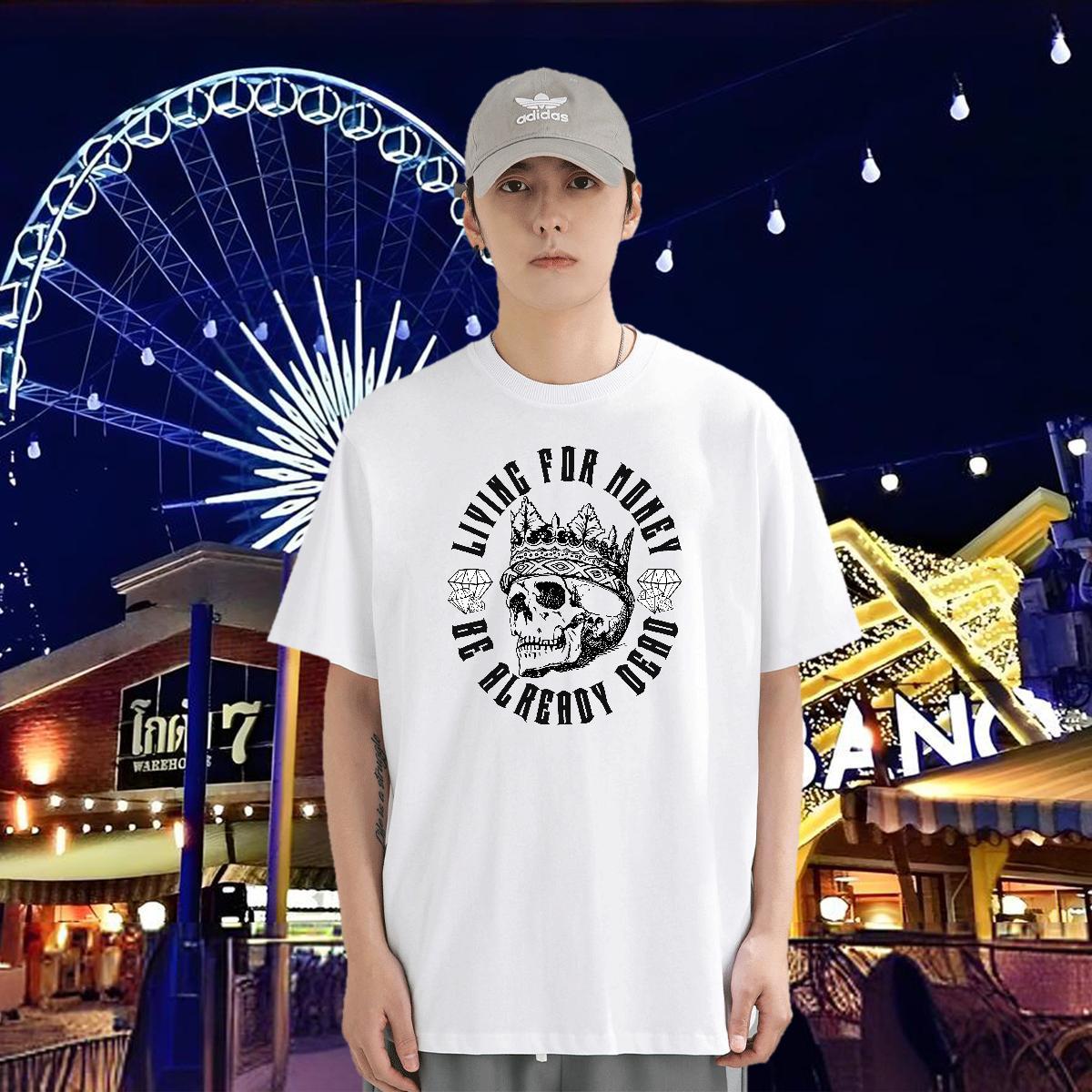 2024 Summer Man T Shirts skull Tops 100% Cotton 230g Daily Wear Free Shipping Custom Printed Round Neck Short Sleeve Men Clothes T-Shirt