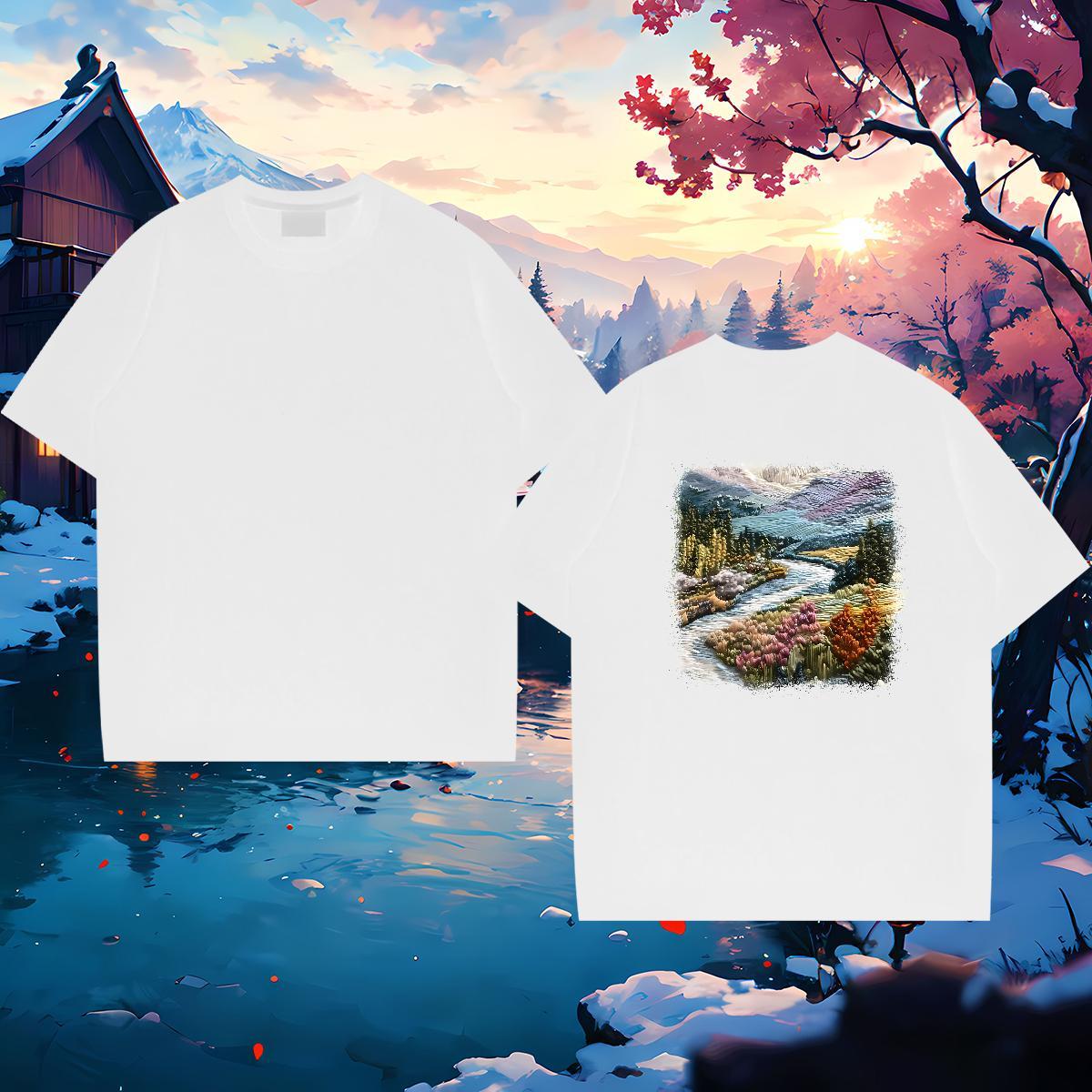 Wholesale T Shirts Men mountains Tshirts 230g 100% Cotton Casual Popular DIY Printed O-Neck Short Sleeve Men Clothes T-Shirt