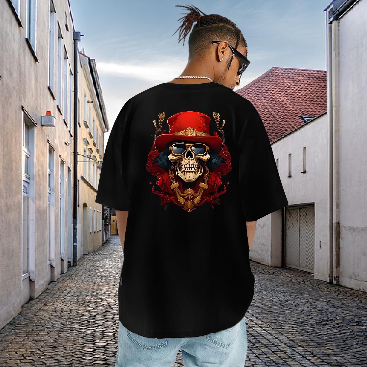 2024 New Men T Shirts skull Polos 230g 100% Cotton Street Casual Unisex Floral Print Breathable Soft Couples T Shirts