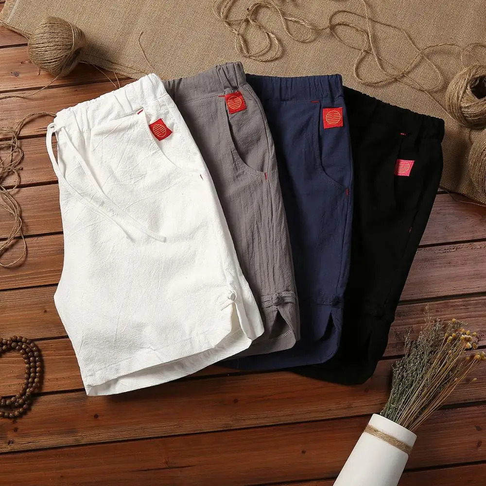 Summer Loose Mens Casual Shorts Men Hip Hop Short Pants Cotton Linen Breathable Drawstring Shorts Plus Size Male Shorts 240812