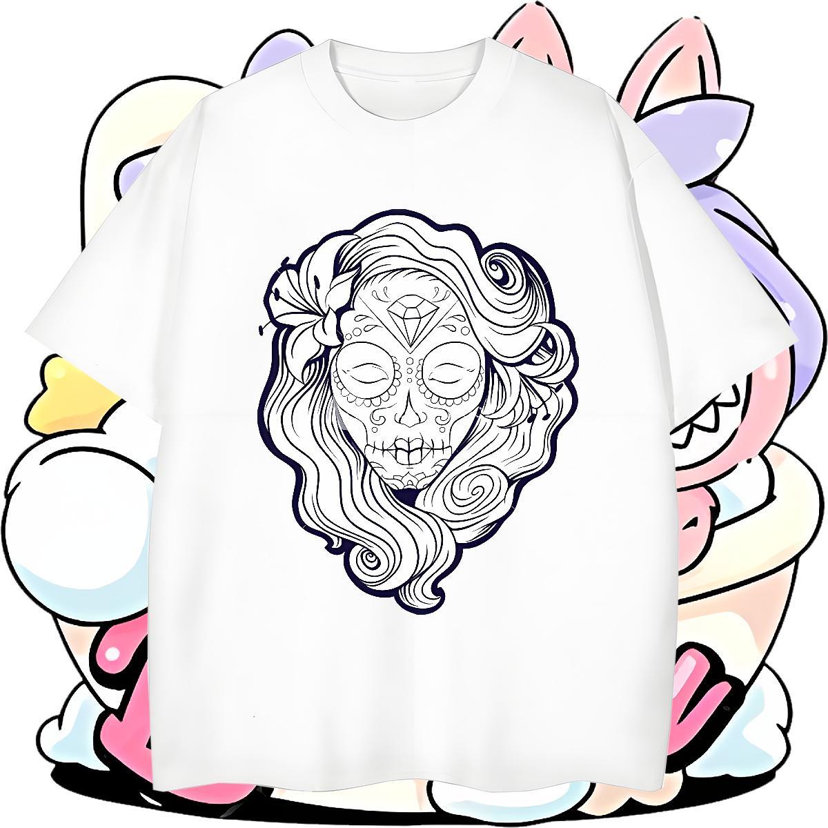 Classic T shirt skull Polos 230g Cotton Street wear Hip Hop Wholesale Anime Print Round Neck Short Sleeve Couples T Shirts