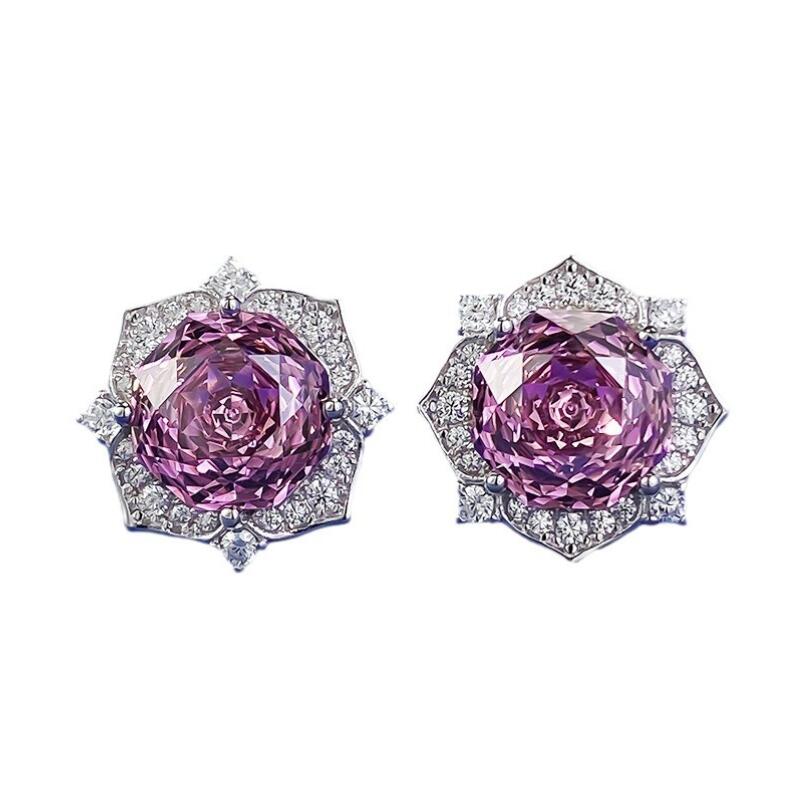 Amethyst Stud Earrings Sterg Sier Handmade Purple Millennium Cut | Gift for Women