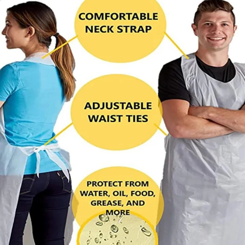 100pcsset Transparent Easy Use Kitchen Aprons For Women Men Cooking Apron White Disposable Cleaning 240810