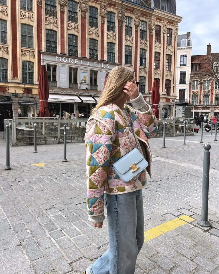 printed patch work warm cotton jacket for womens singlelayer casual long sleeved stand up collar streetwear 240808