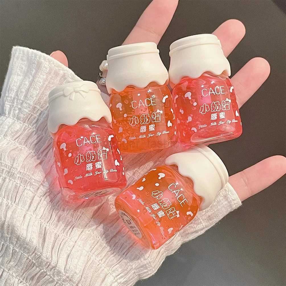 Hots Cute Milk Jar Lipgloss Lip Plumper Oil Moisturizing Lipstick Peach Colorless Glitter Lipgloss Long Lasting Lipgloss MakeupXJ240812