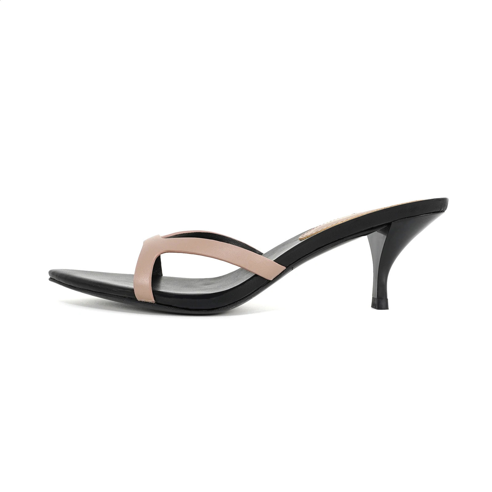 Elegant Womens High Heels Plus Size 35-44 Genuine Leather Party Shoes Pointed Open Toe Thin Heel Womens Slippers Summer 240809