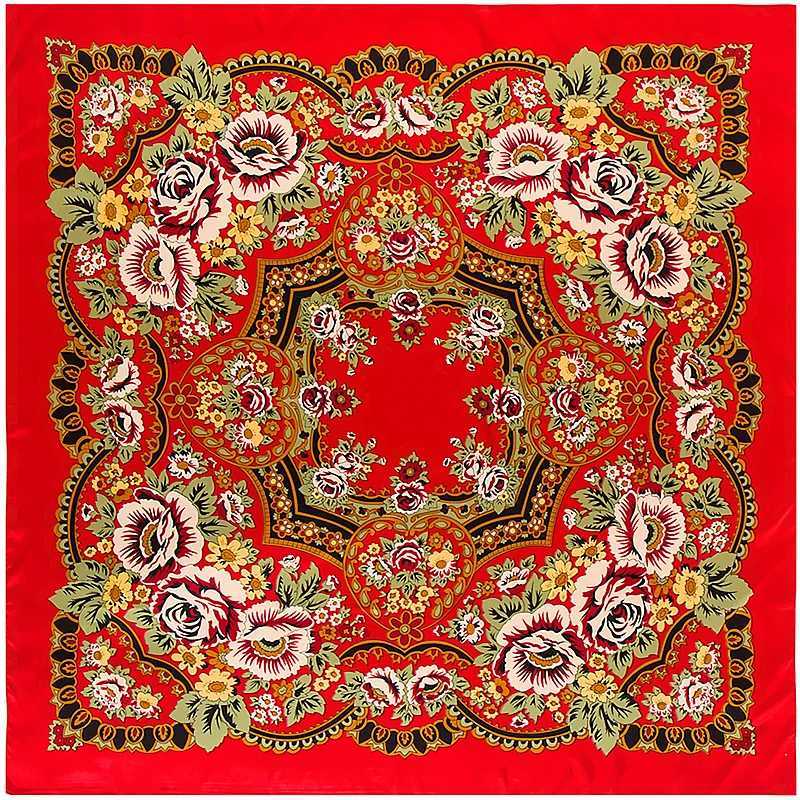 130cm 2021 New Luxury Brand Bohemian Printed Winter Silk Scarf Womens Twill Flower Headscarf Big Head Scarf Square Scarf W240810