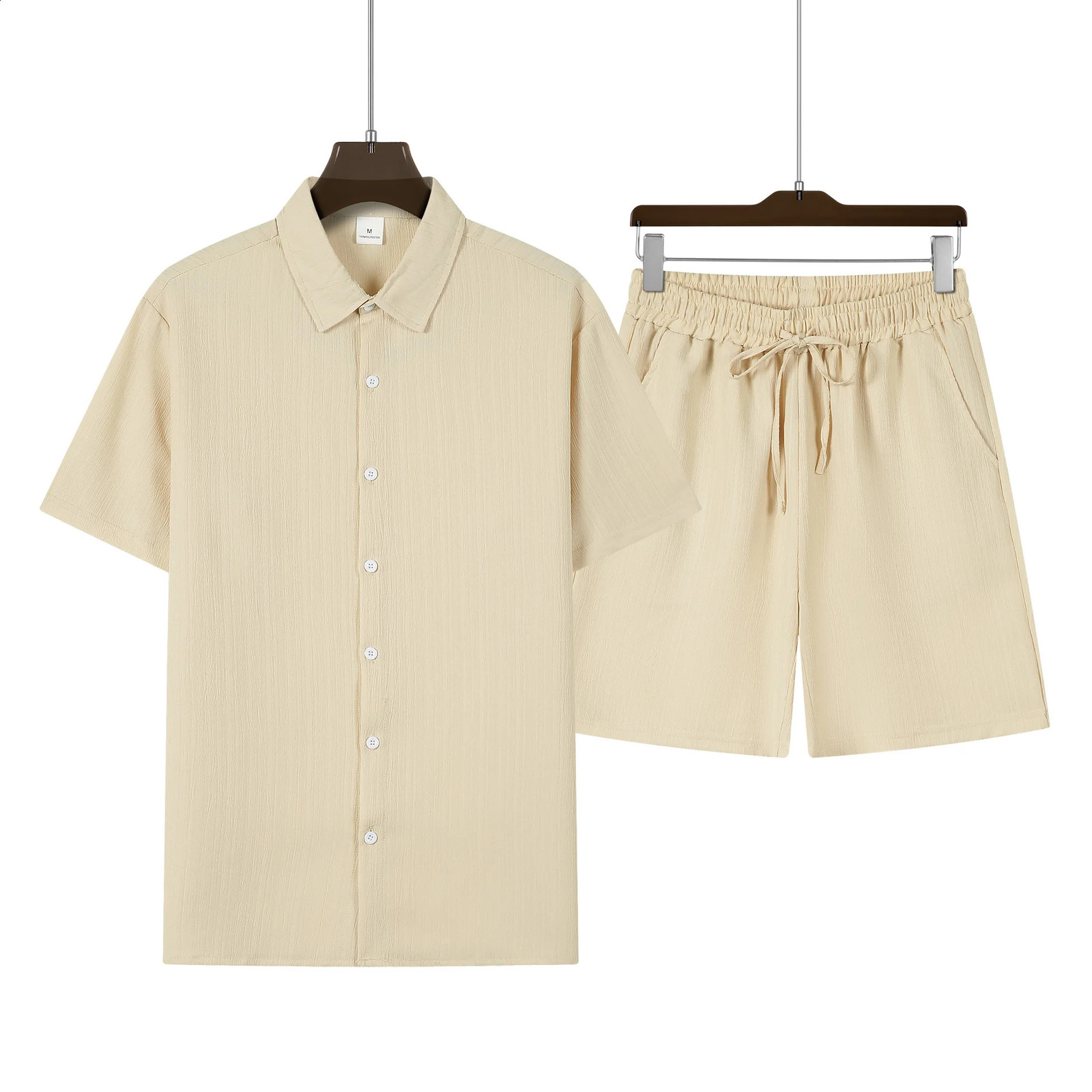 Mens Short-Sleeved Shirt and Shorts Set Seaside Casual Short-Sleeved Shirt Summer Outdoor Street Shorts Mens Set 240812