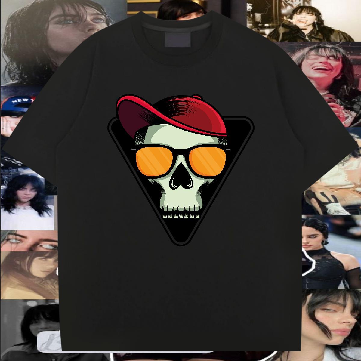 Brand Men T Shirts skull Wear 230g Cotton Anime Printing Street Cool DIY Logo Oversized Breathable Tshirts