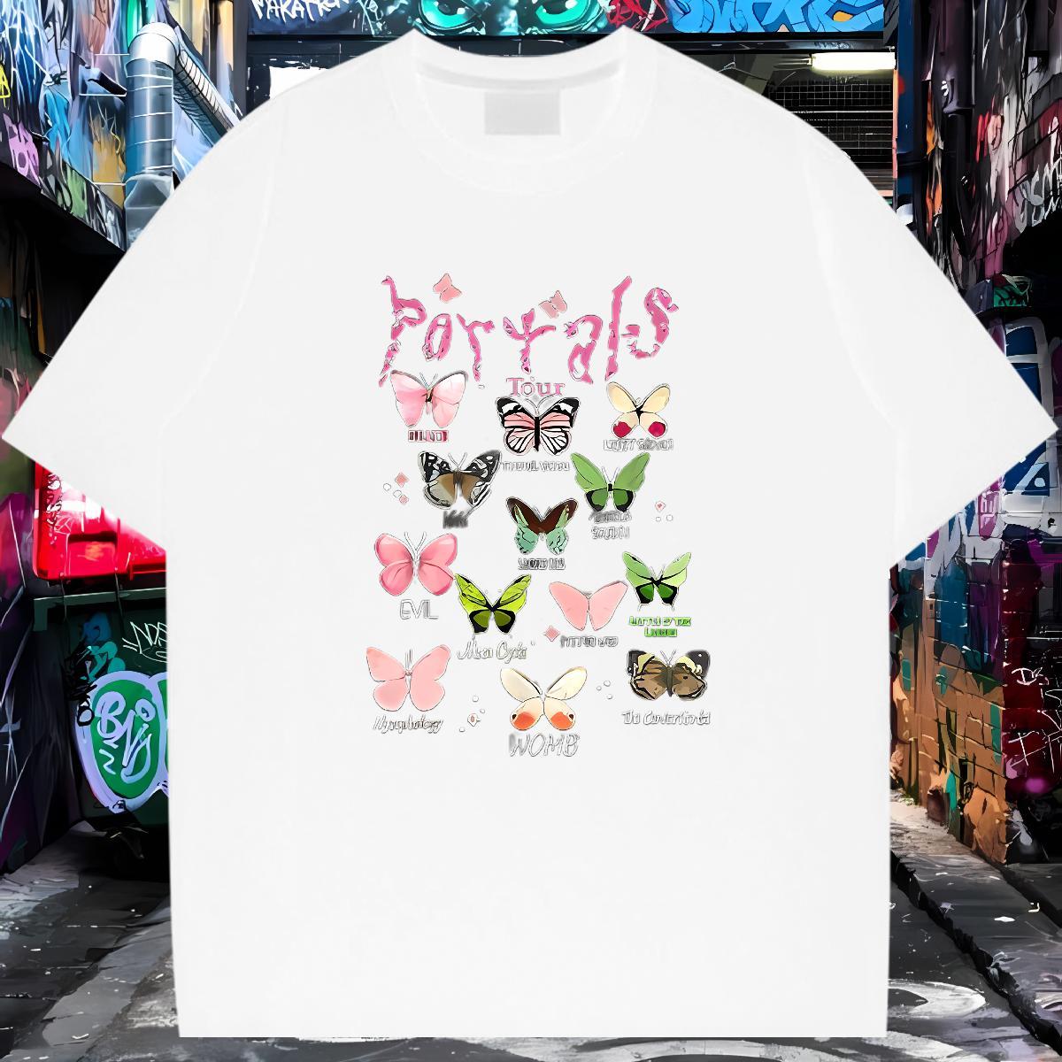 Comfortable T Shirts Men Butterfly Breathable Short Sleeve Daily Outfit Cartoon Printing L-4XL 230g Cotton Men Clothes T-Shirt Wholesale Tops