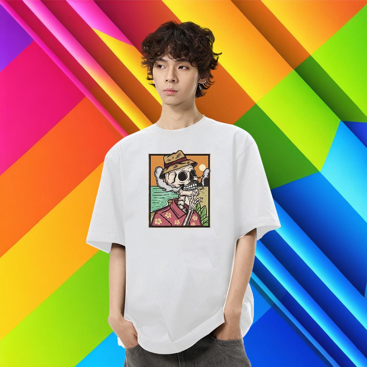 Factory Direct Man T Shirts skull Tshirts 100% Cotton 230g High Street Hip Hop Soft Customized Print O Neck Short Sleeves Men Tees