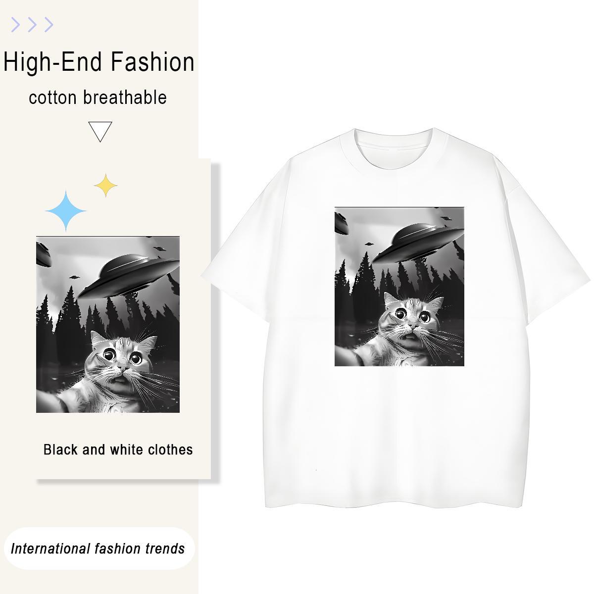 Unisex Men Tops Tees Daily Outfit 230g 100% Cotton Custom Printing O-Neck Short Sleeve cat T shirt Free Shipping Wear