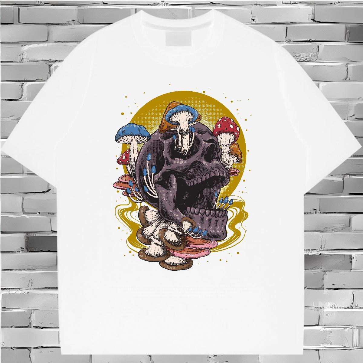 New Designer T-Shirts for Men skull Tees Shirts 100% Cotton 230g Casual Beach Wholesale Custom Printed Crew Neck Breathable Men Clothes T-Shirt