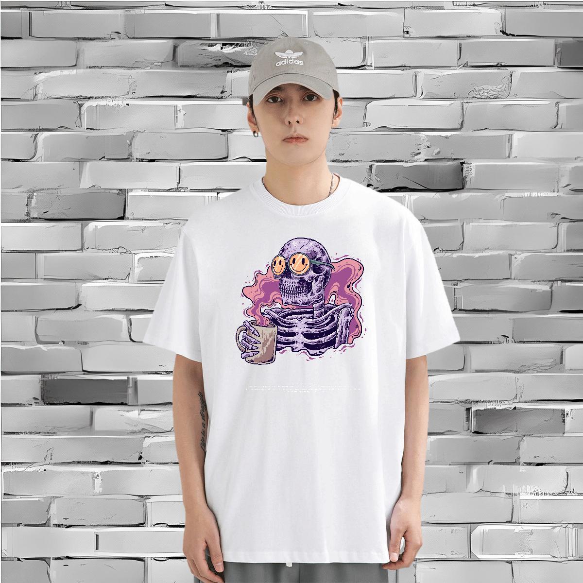 2024 T Shirt For Man skull Tshirts 230g Cotton Hip Hop Street Brand Custom Cartoon Pure Cotton Men Clothes T-Shirt