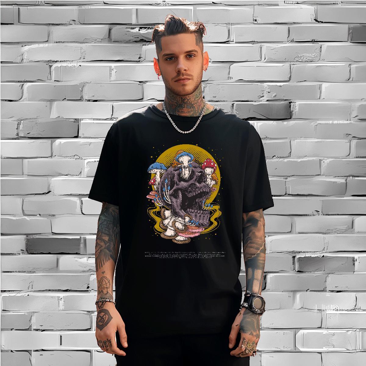 New Designer T-Shirts for Men skull Tees Shirts 100% Cotton 230g Casual Beach Wholesale Custom Printed Crew Neck Breathable Men Clothes T-Shirt