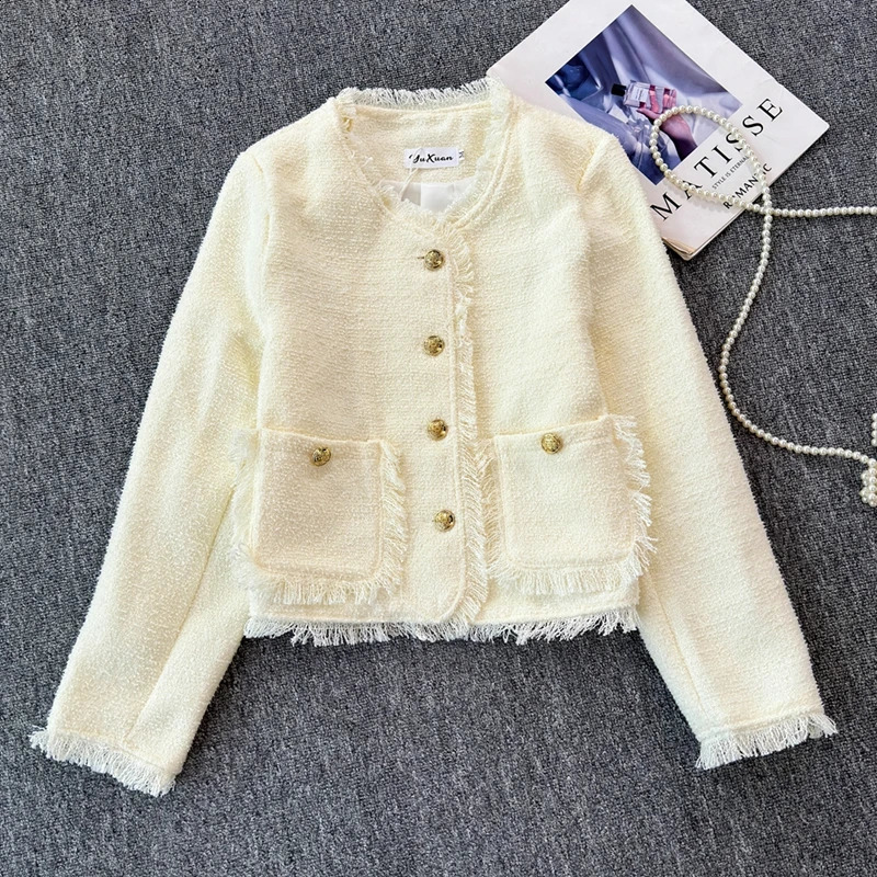 French Style Small Fragrance Tweed Jacket For Women Autumn Winter High-end Elegant Coarse Tweed Short Cardigan Coat 240812