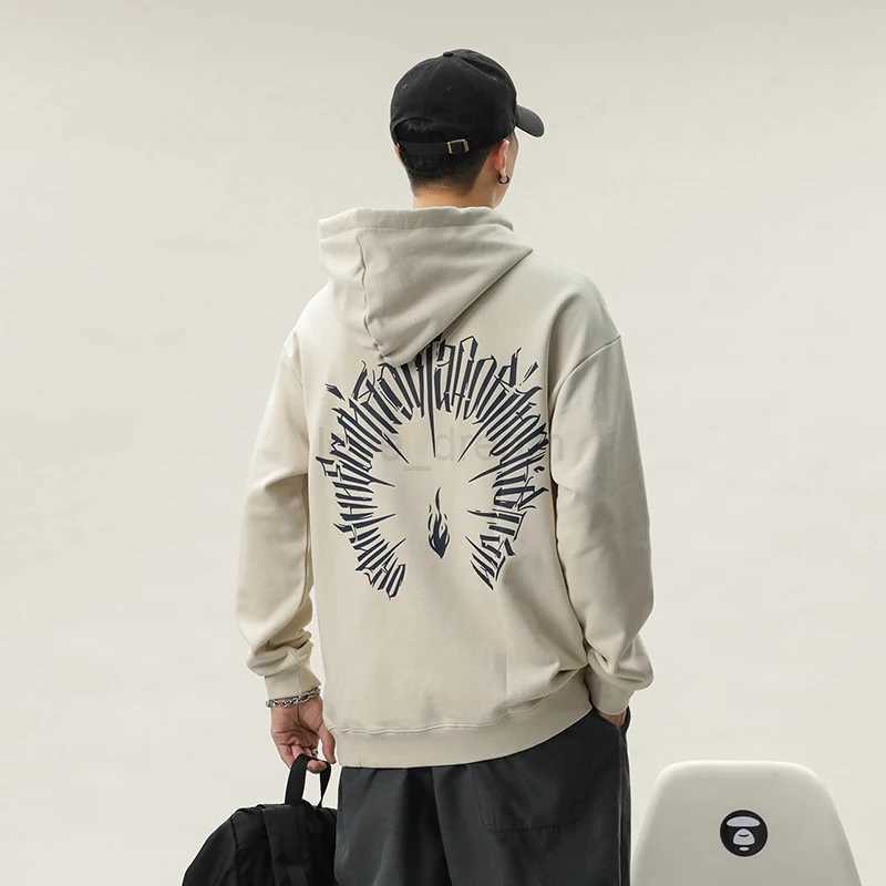 2024 New Hoodie Mens Autumn and Winter Fashion Loose Elastic Trendy Printed Street All-Match Long-Sleeved HoodieXJ240812