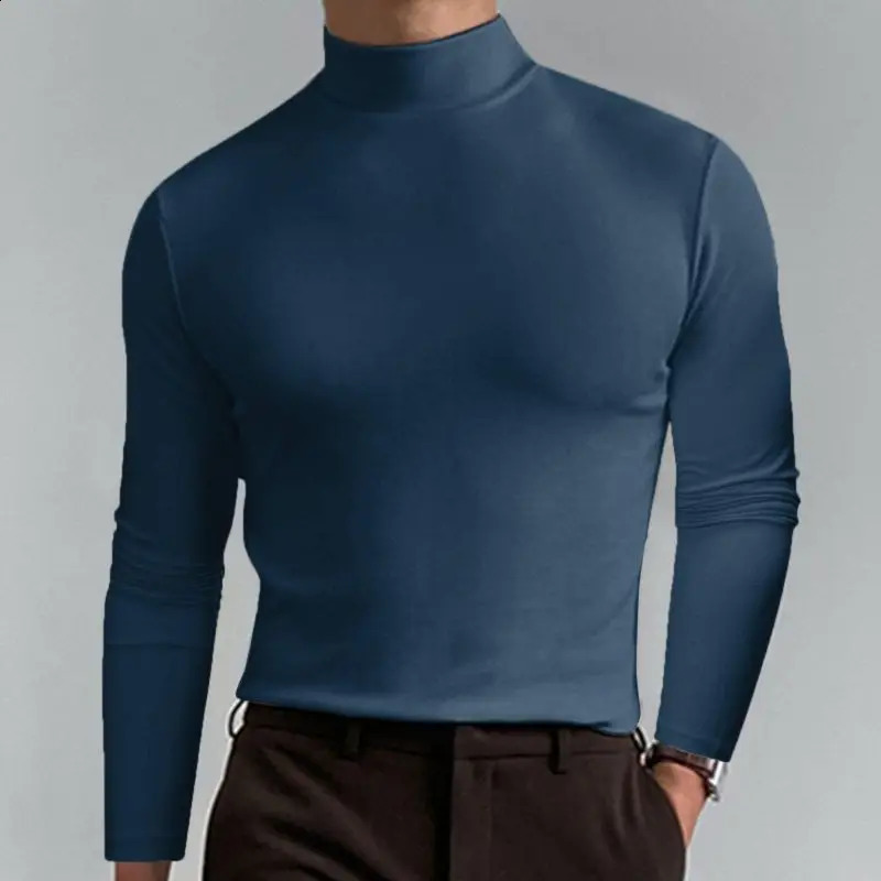Mens High Neck Slim Fit Long Sleeve Tshirt turtleneck for men slim elastic thin pullover 240810