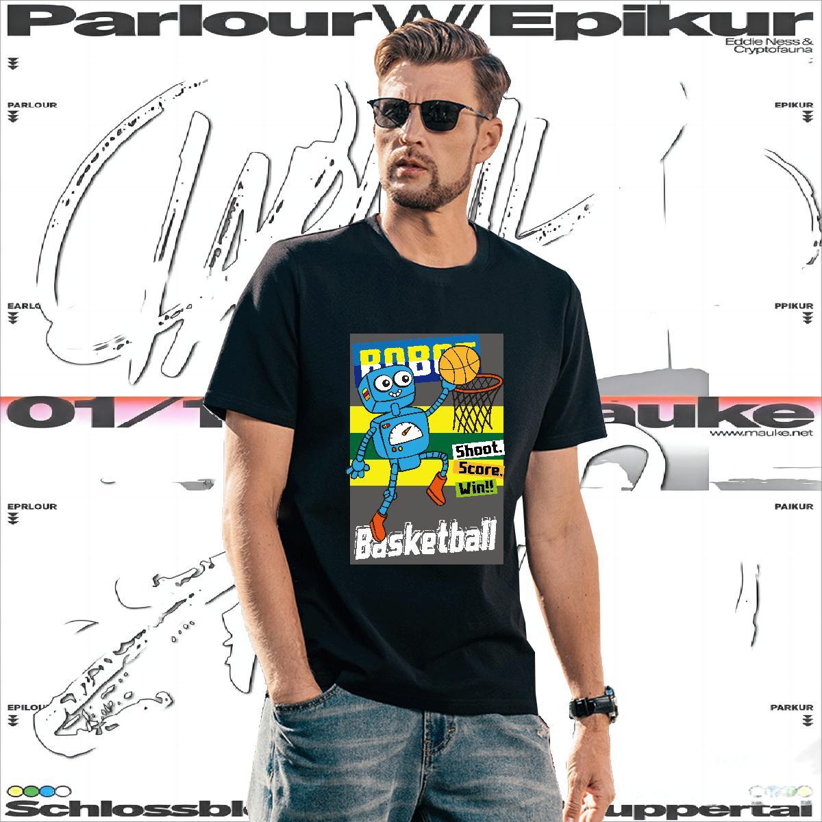 2024 100% Cotton 230g Mens T Shirts robot Spring Summer Men Tops Tees Polos Short Sleeve O-Neck Classic DIY