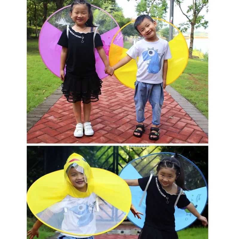 Cute Kids Raincoat Cartoon Duck Children Rain Poncho UFO Shape Kids Rain Coat Outdoor Boy Girl Rain Jacket Windbreaker Umbrella Y240810