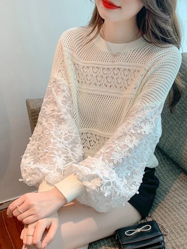 Women White Gothic Knitted Torn Pullover Sweater Harajuku Korean 90s Y2k Long Sleeves Jumper Sweaters Emo Vintage 2000s Clothes 240812