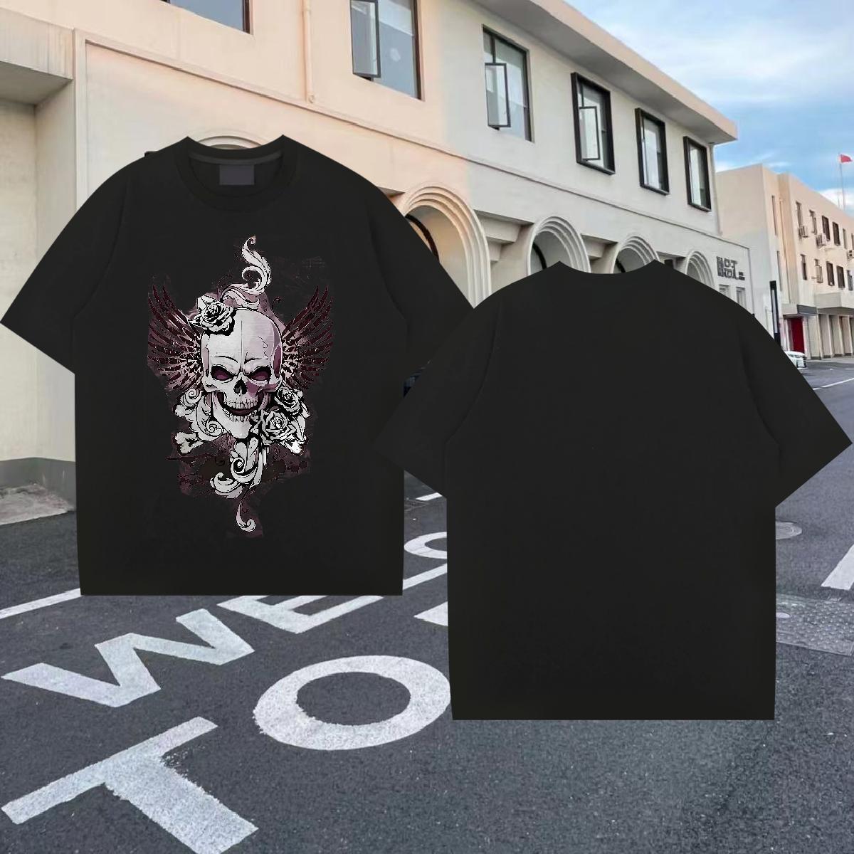 2024 DIY T shirt skull Clothings 230g 100% Cotton Casual Daily Wear Loose Custom Printed O Neck Short Sleeves Men Tops Tees