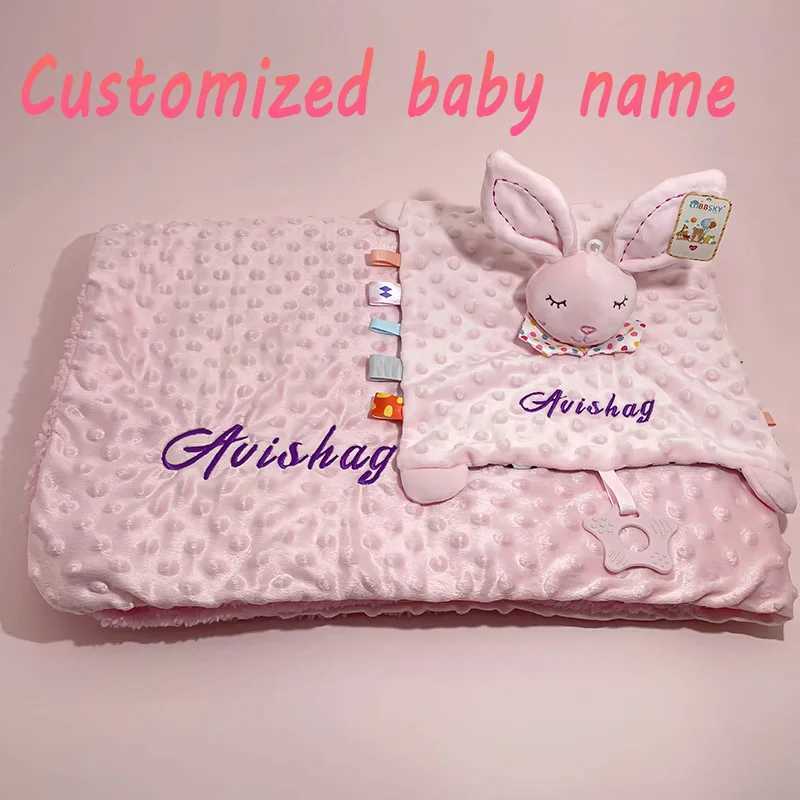 Personalized baby blanket newborn stroller sleep doll custom blanket name Soft plush soda water sticker towel cover giftW240810