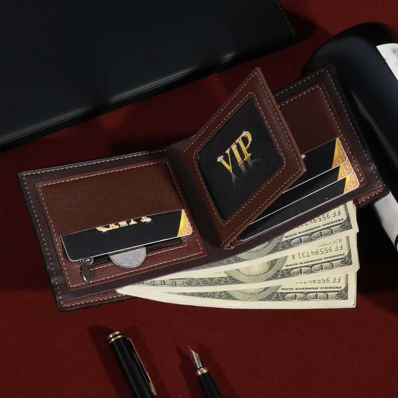 Mens fashionable business short wallet with card slot horizontal soft PU leather 240810