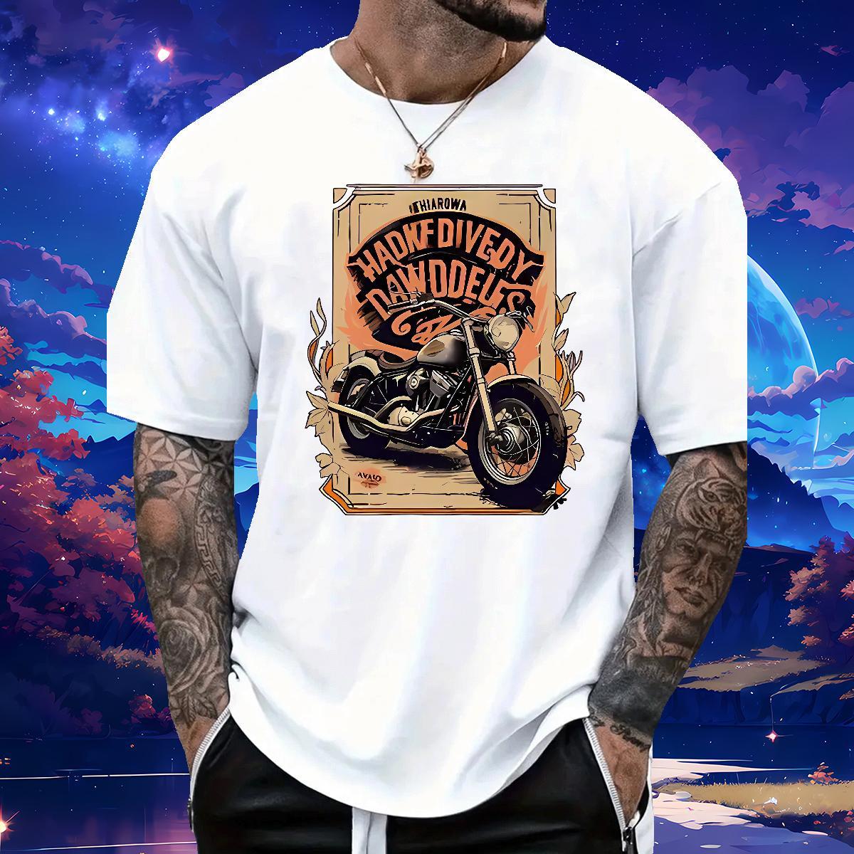 Free Shipping Men Tees Motorcycle 230g Pure Cotton Street Casual Round Neck Short Sleeve Man T Shirts Anime Print 2024 Summer Tees Shirts