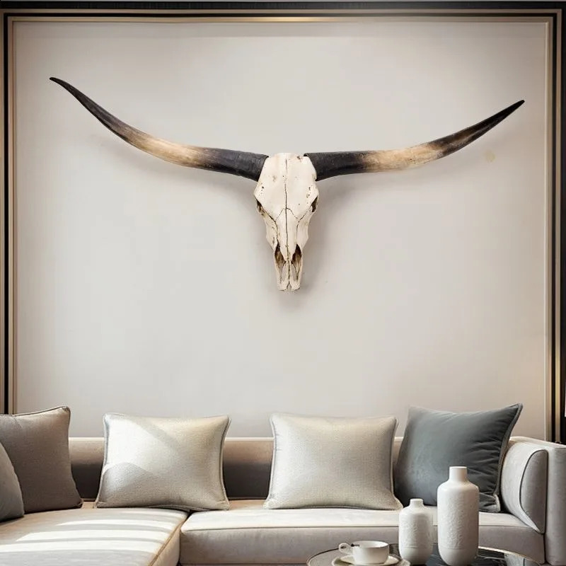 Oversized cow head wall hanging simulated animal skull sculpture craftsmanship retro home bar decoration pendant accent 240810