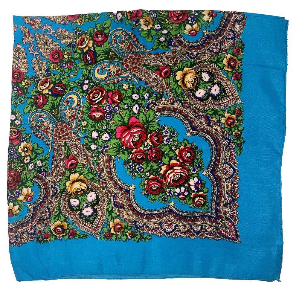 Vintage floral print Russian square scarf traditional Ukrainian shawl large-sized handle Babushka headscarf headband W240810