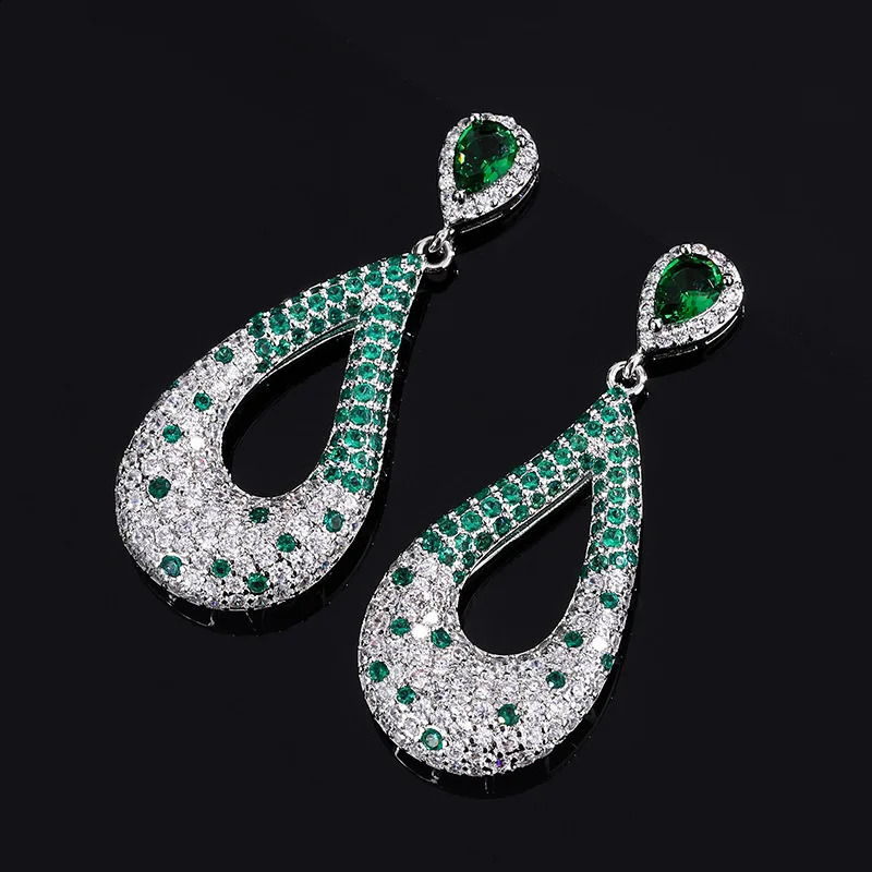 S925 Silver Needle Water Drop Pendant Earrings Green Stone Womens Jewelry Elegant Banquet Wedding Accessories Gifts 240810