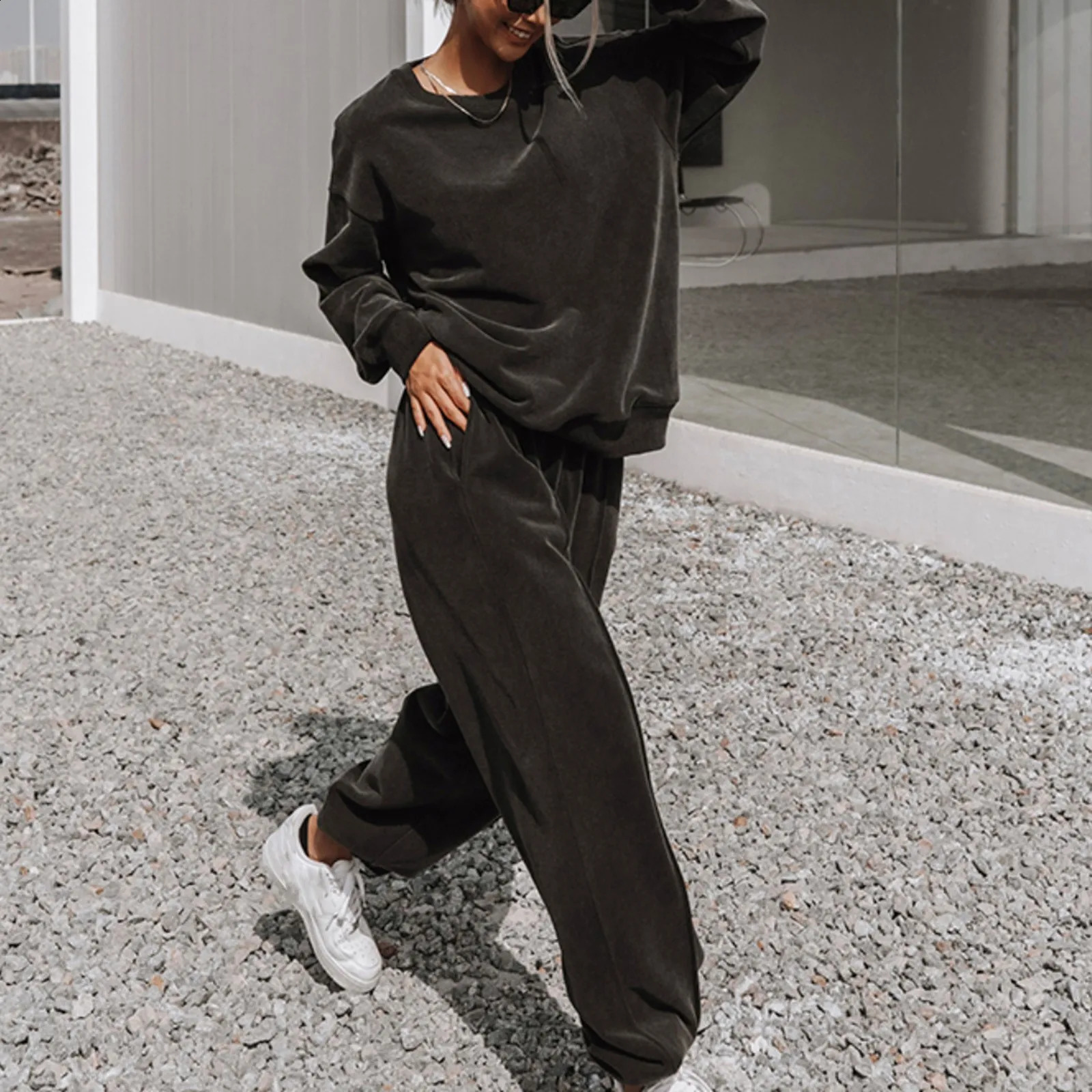 Long Sleeve Pullovers SweatshirtElastic High Waist Jogging Pants Set Women Tracksuit Suit Sportwear Two Piece Sets Spring Fall 240812