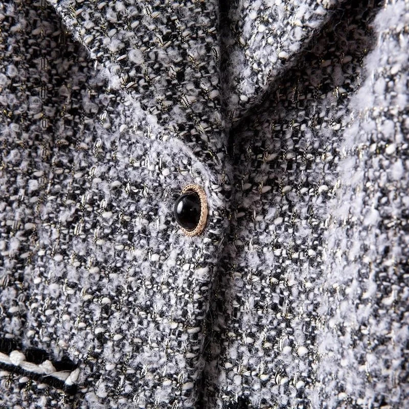 Fashion Spring Autumn Blazers Women Jacket Color Matching Tweed Suit Collar Long Sleeve One Buckle Small Fragrance Coat 240812
