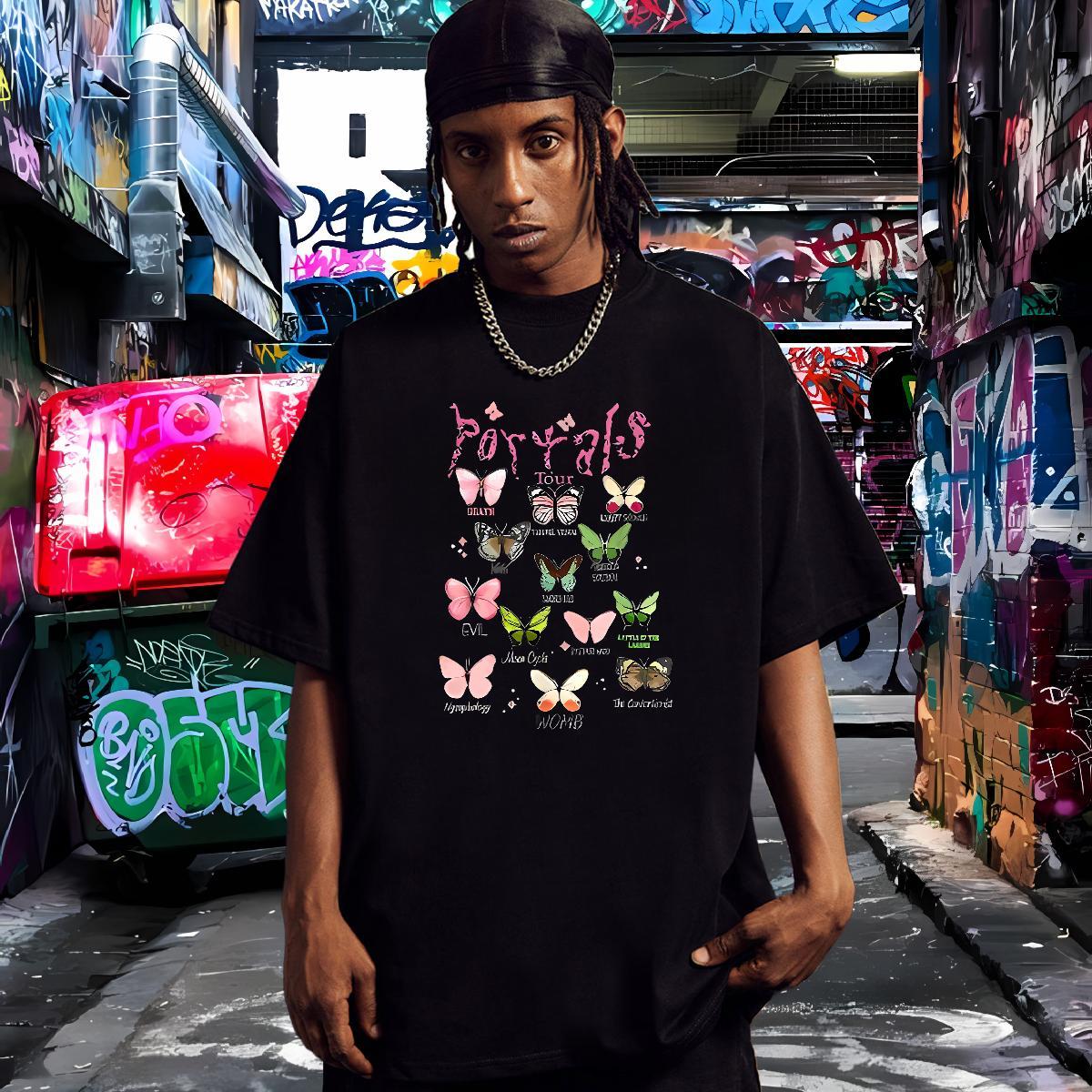 Comfortable T Shirts Men Butterfly Breathable Short Sleeve Daily Outfit Cartoon Printing L-4XL 230g Cotton Men Clothes T-Shirt Wholesale Tops