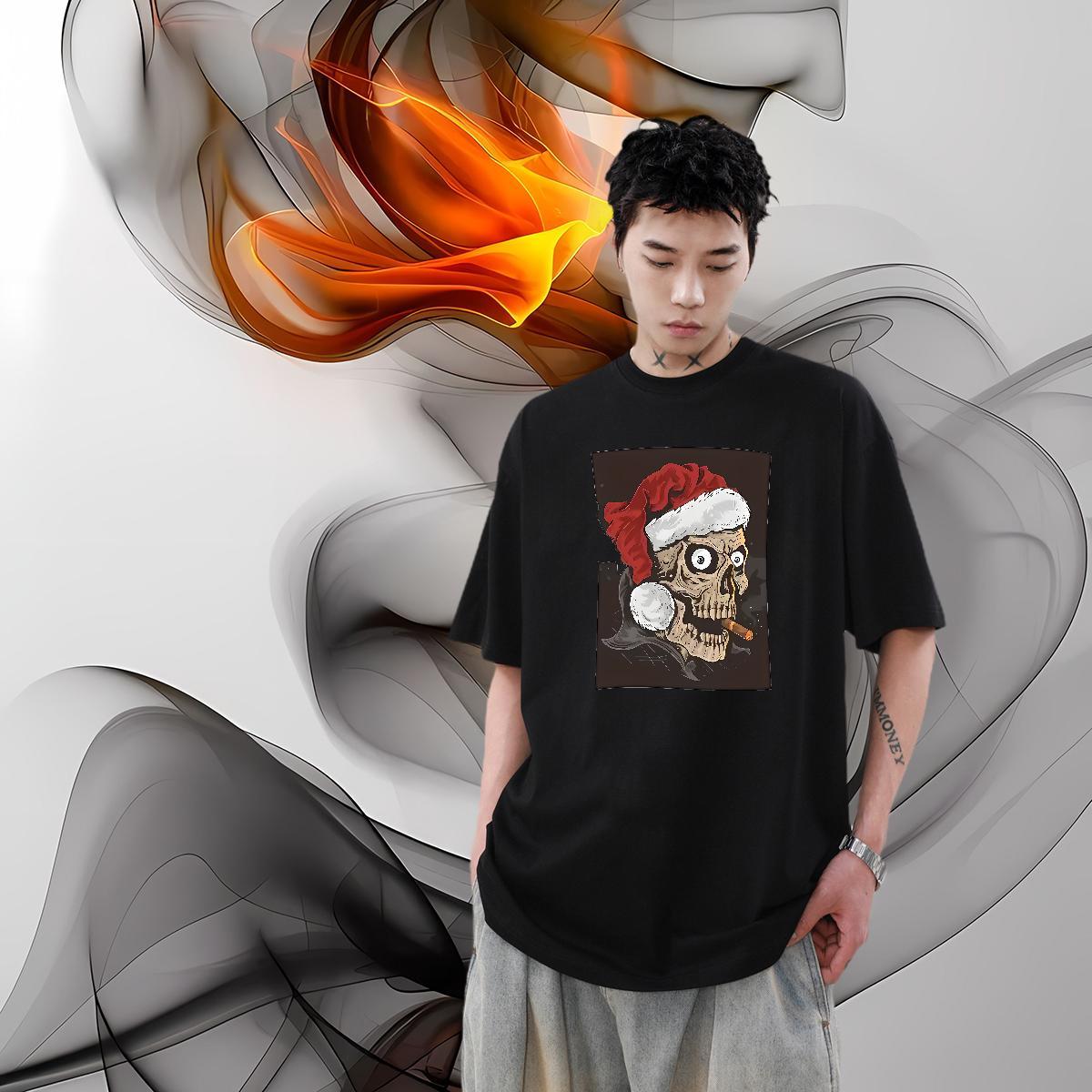 Custom T Shirts Men skull Tops 230g 100% Cotton Home Outdoor Comfortable Custom Big Size Short Sleeve O-Neck Tshirt for Man Woman