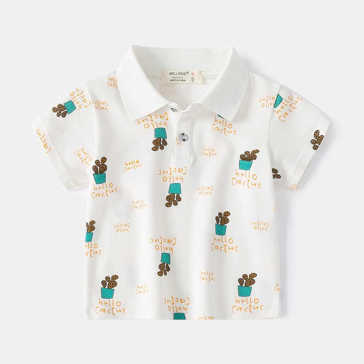 Summer Boys Short Sleeve Casual Breathable Cotton Print T-shirt Kids Contrast Color Full Printed Polo Shirt 3-8 YearsXJ241225