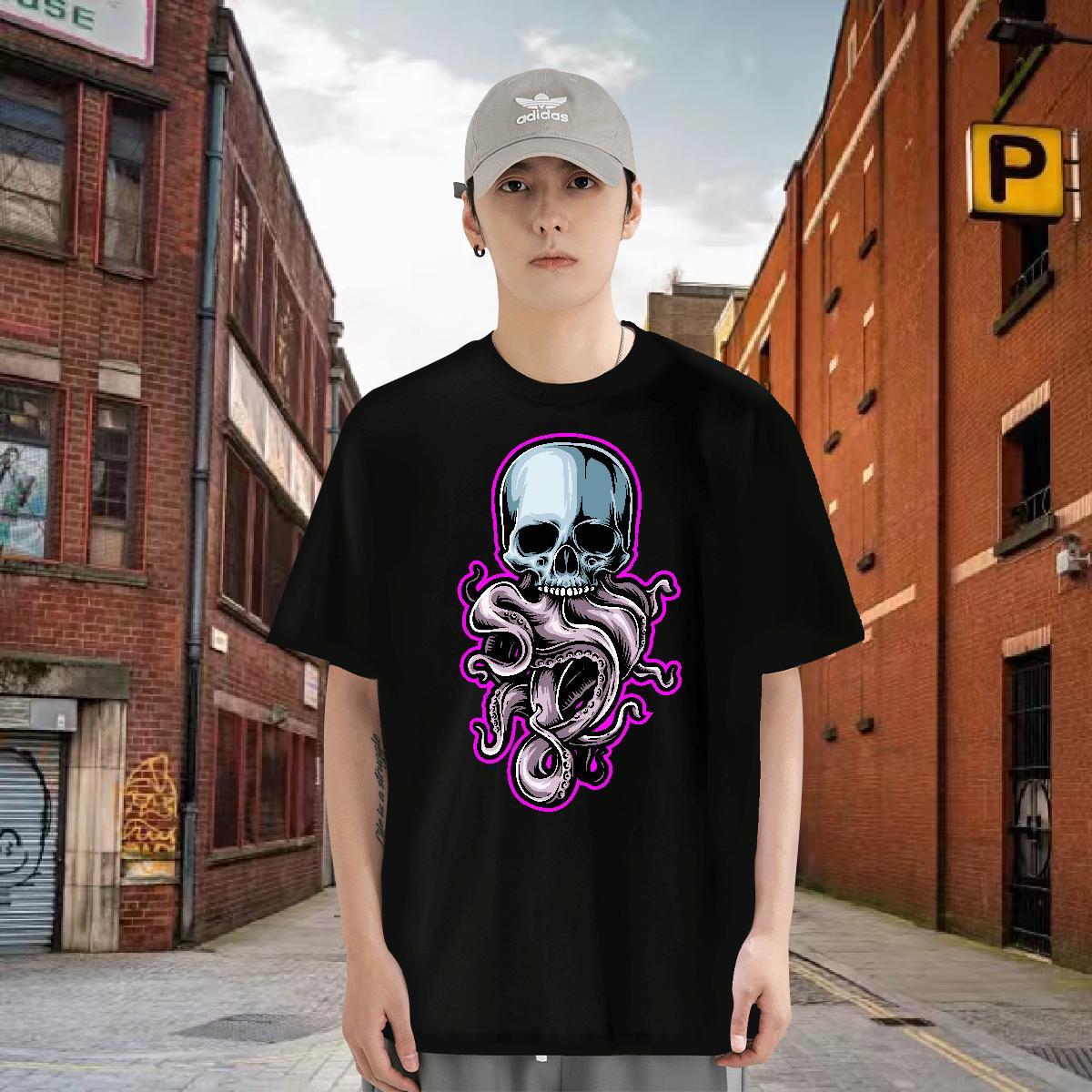 2024 Mens T Shirts skull Tops Tees 230g Pure Cotton Daily Wear Free Shipping Custom Print Oversized O-Neck Short Sleeve Men Tshirts