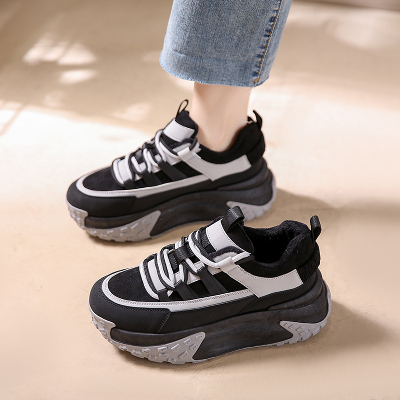 Ddmysports Winter New Thick Sole Dad Korean Edition Versatile Plush Casual Student Sports Cotton Shoes Female CZ Outdoor