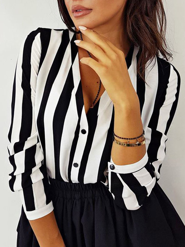 2024 New Blouse Women Casual Striped Top Shirts Blouses Fema