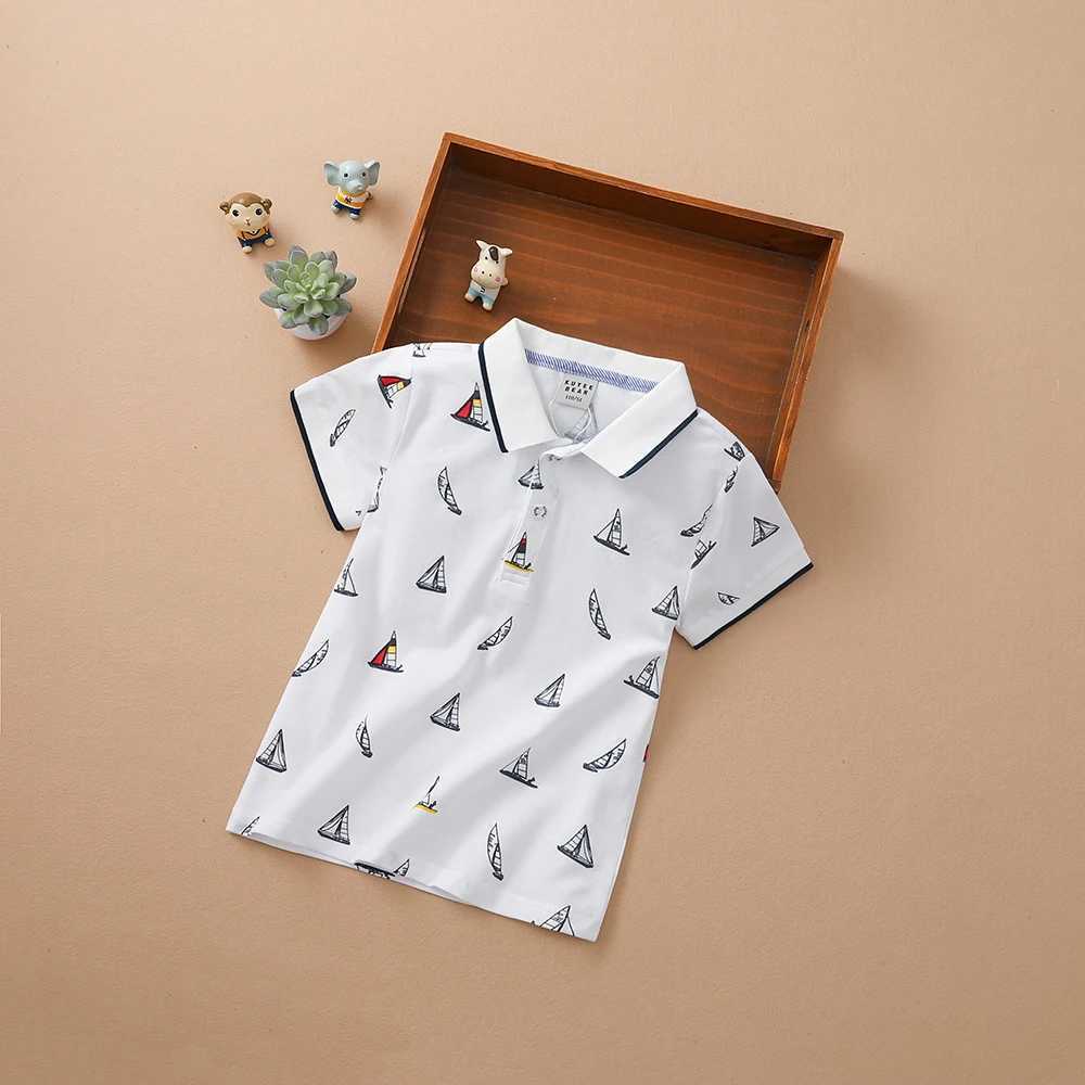 Baby Boys Polo Shirts Summer Short Sleeved Print Top Shirt School Clothing 4T-12T Kids Cotton TshirtsXJ241225