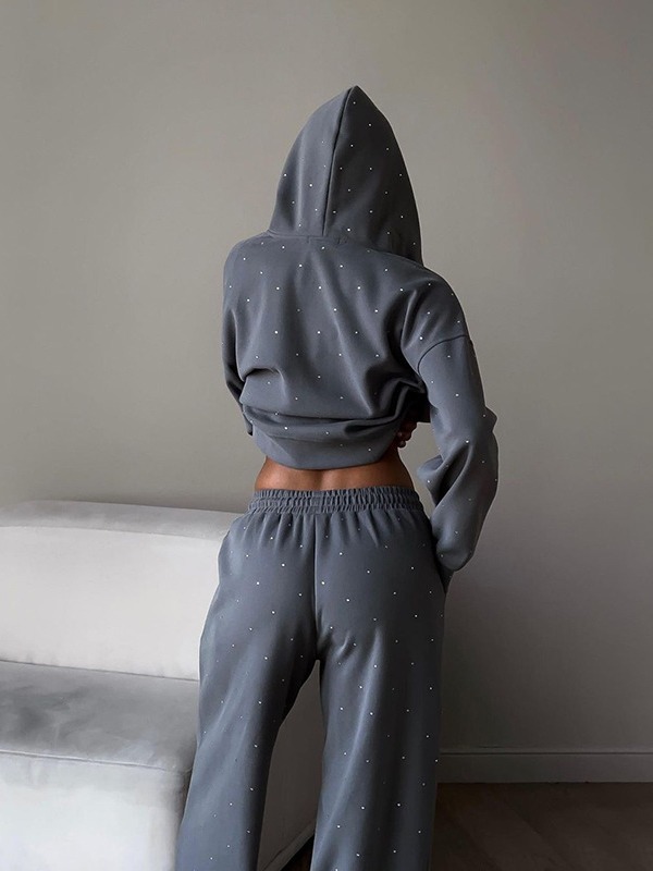 Womens Tracksuits Zip Up Hoodies + Pants Fashion Streetwear Rhinestone Hoodie Set AAA Discount for in-store purchases