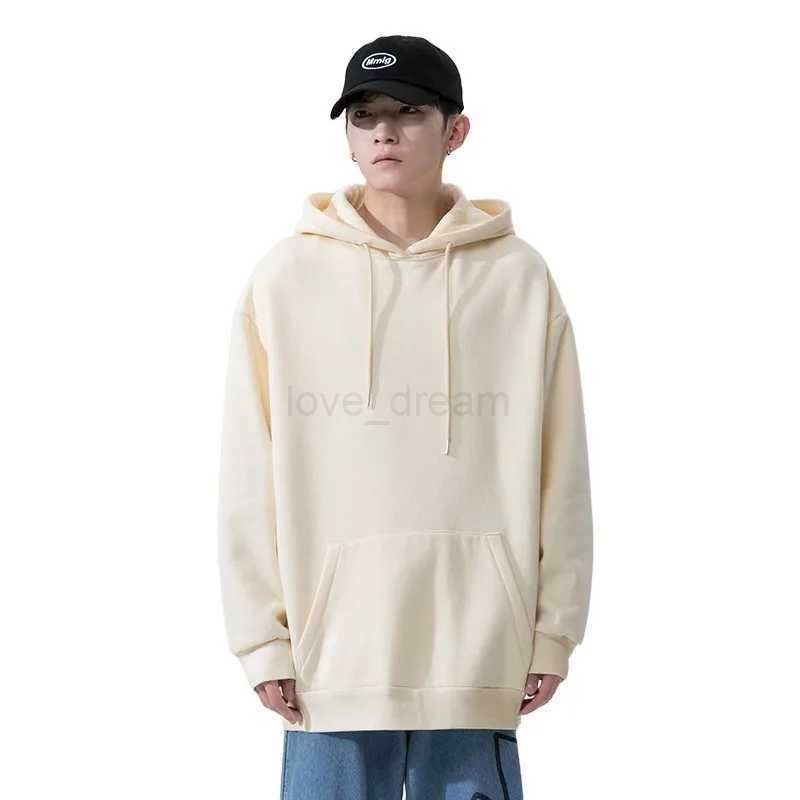 Hooded hoodie mens spring and autumn trendy brand Liugao Street solid color long sleeved pullover loose top coatXJ240812
