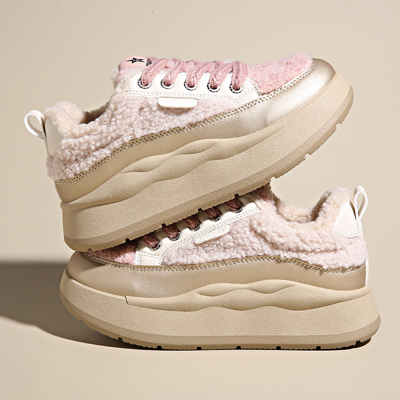 Ddmysports Plush Pink Dad For Women Autumn And Winter New Versatile Thick Sole Elevated Casual Cotton Shoes BR Outdoor