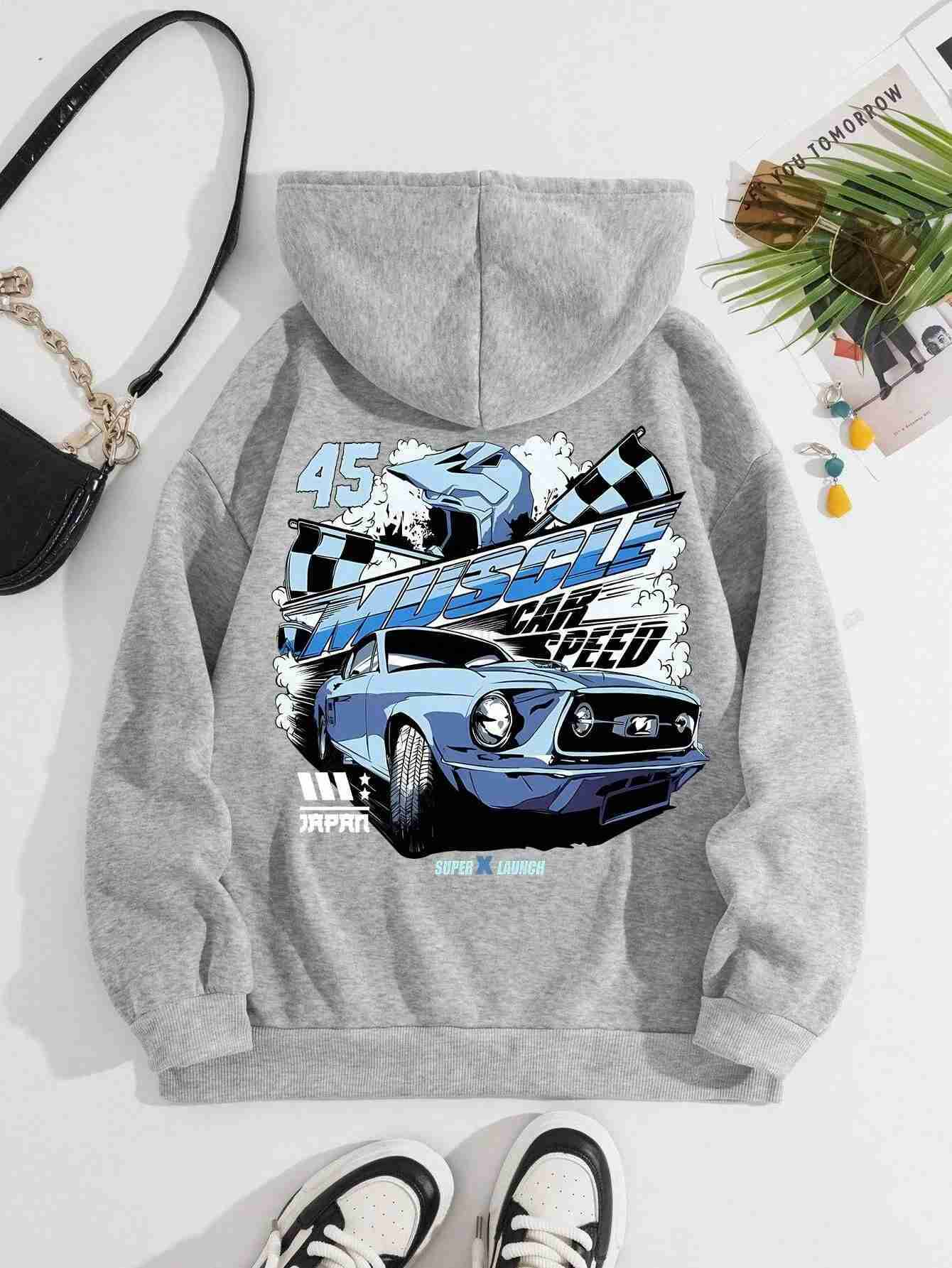 Racing Printed Warm Hoodie Loose Oversized Casual Fashion Top Mens Womens Childrens Same Casual Sports Long Sleeved ShirtXJ240812