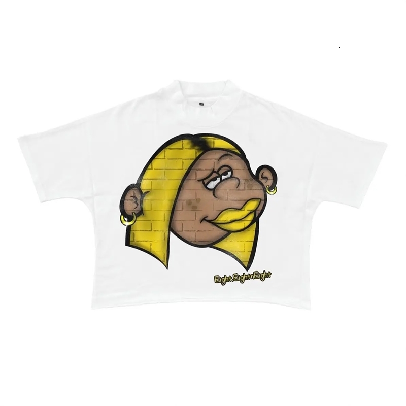 Harajuku Cartoon Big Head Pattern T-shirt Large T-shirt Casual Gothic Y2K Top 2000s Retro Mens Wear240812