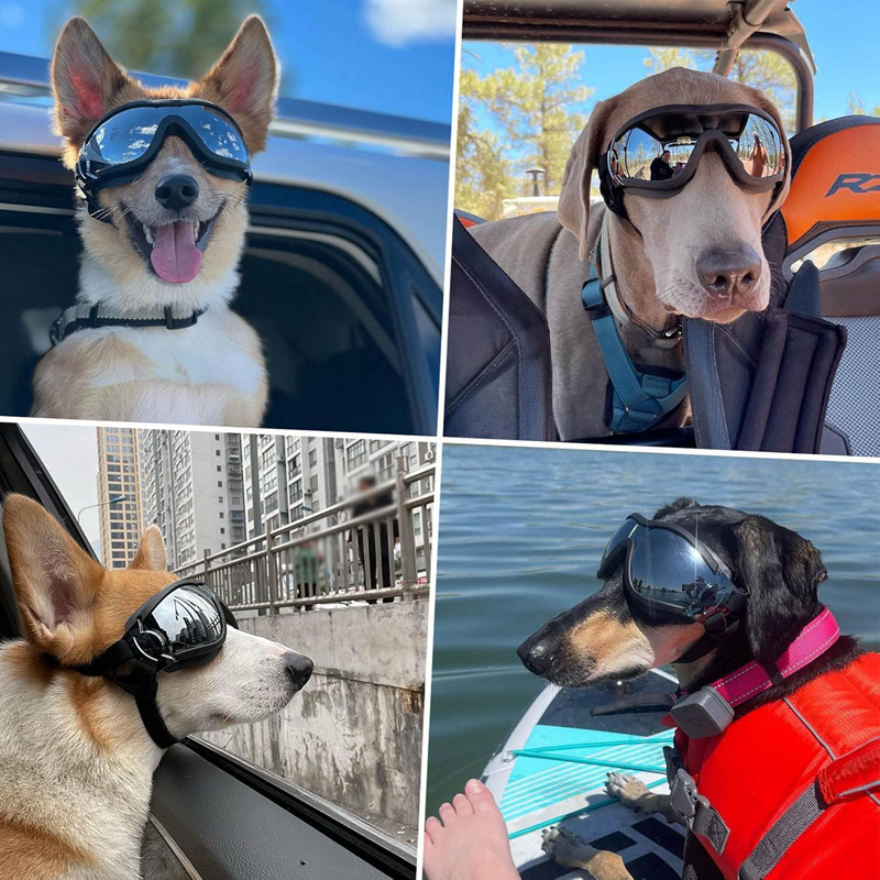 Dog Sunglasses Dog Goggles with Adjustable Strap for Travel Skiing and Anti-Fog Dog Snow Goggles Pet Goggles for Medium to Large Dog Anti-UV Eye Prote