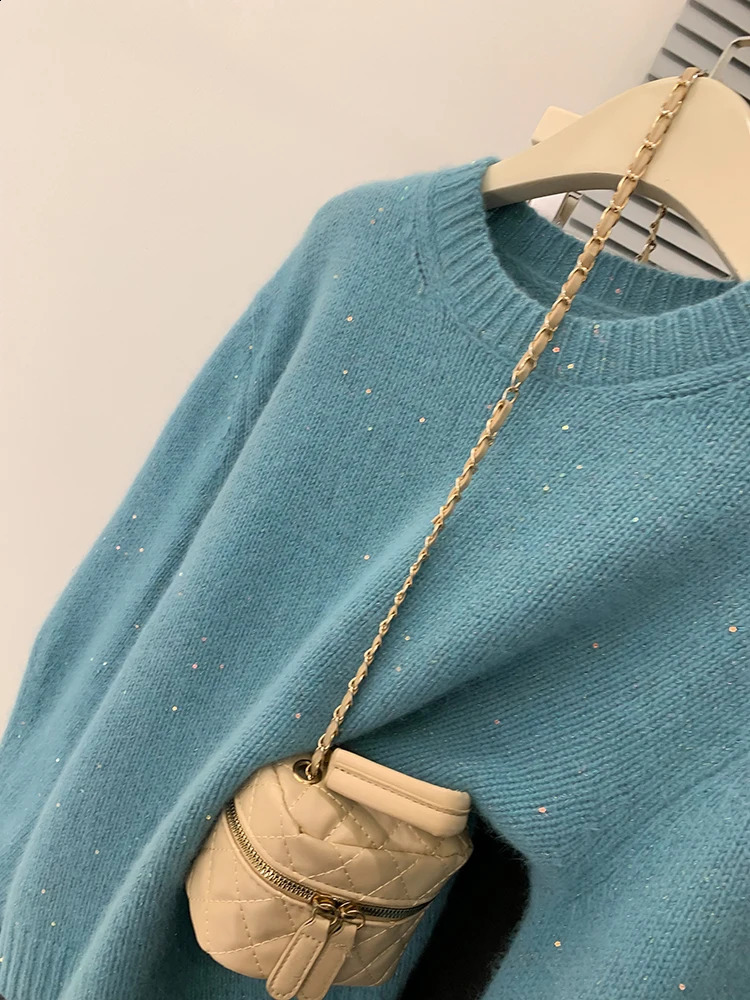 Blue Pullover Sweater Women Autumn Winter Solid Color O-neck Long Sleeved Sweater Casual Versatile Lazy Style Knitted Tops 240812