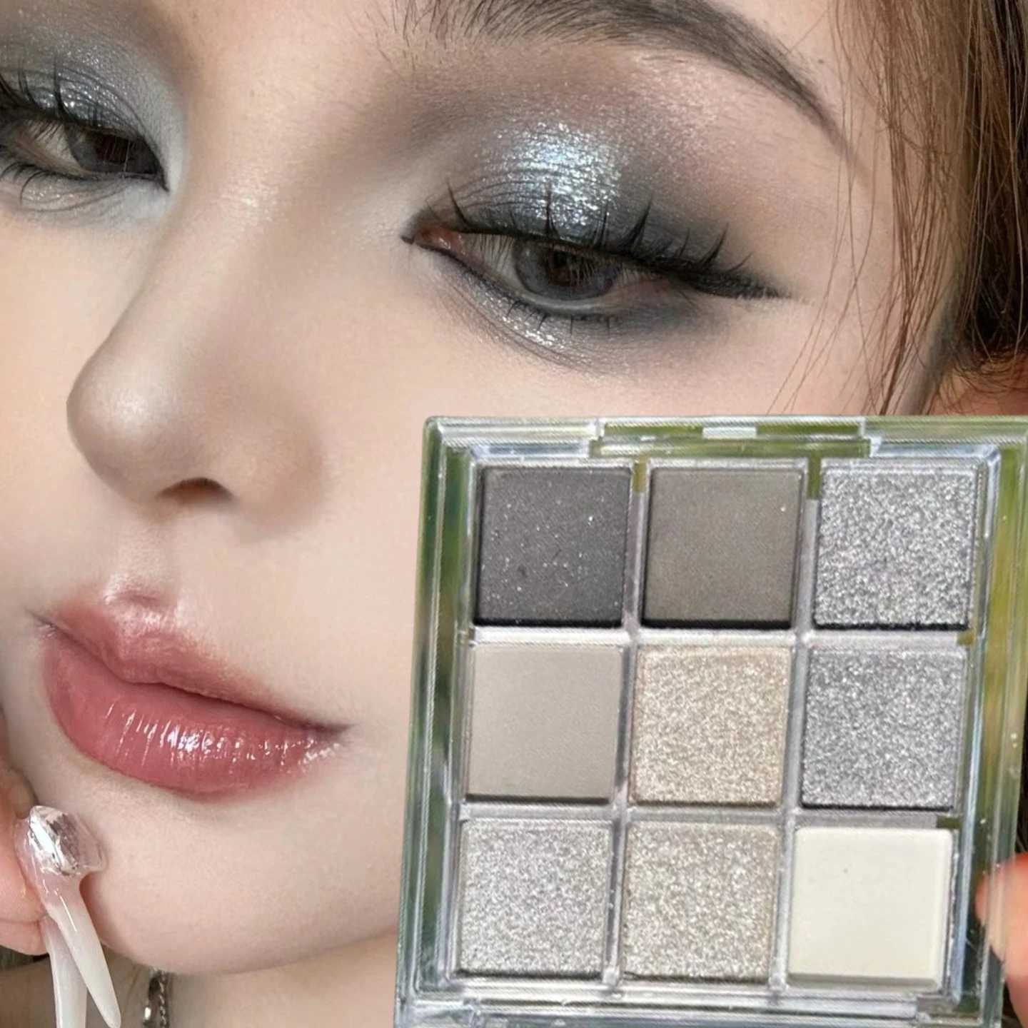 Cement Grey Smoky eye shadow Palette Black Punk Black Metal l 9 Color eye shadow Tray White Bright Silk Shiny MakeupW241212