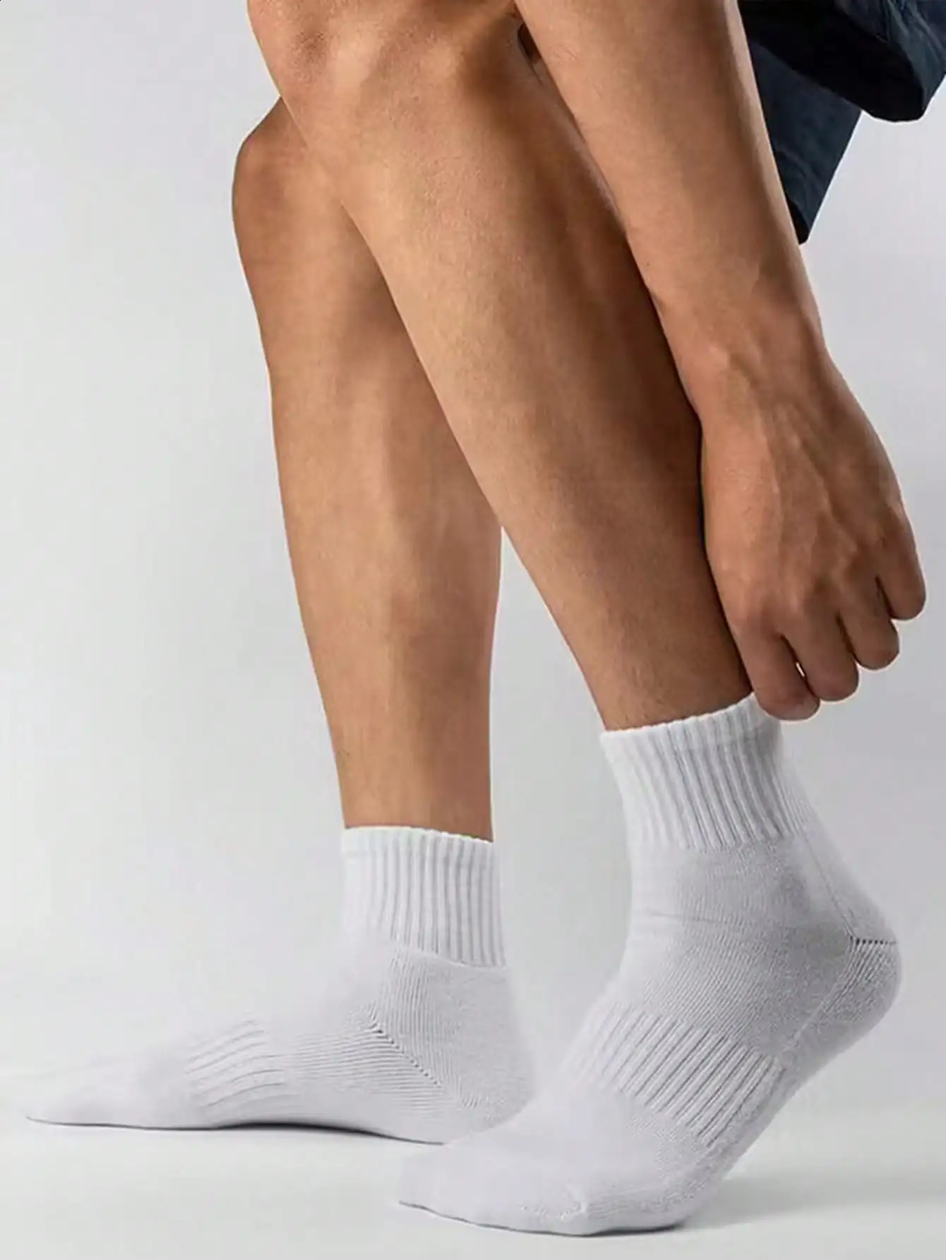 5Pairs Mens White Midcalf Length Antiodor Sports Socks For Summer 24